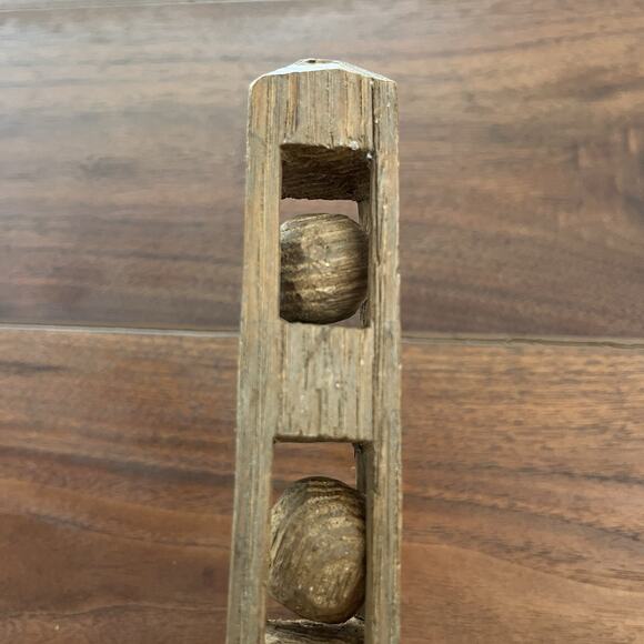 Antique Wooden Whimsy Hand Carved Wood Balls in Cage Frame - Picture 4 of 6